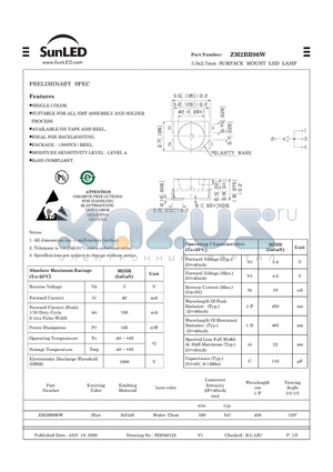 ZM2BB96W datasheet - 3.5x2.7mm SURFACE MOUNT LED LAMP