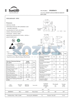 ZM2BB67S datasheet - 4.0x4.0mm RIGHT ANGLE SURFACE MOUNT LED LAMP