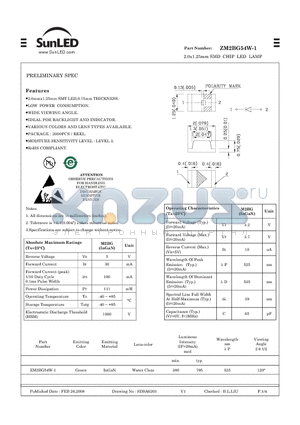 ZM2BG54W-1 datasheet - 2.0x1.25mm SMD CHIP LED LAMP