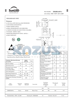 ZM2BG54W-4 datasheet - 2.0x1.25mm SMD CHIP LED LAMP