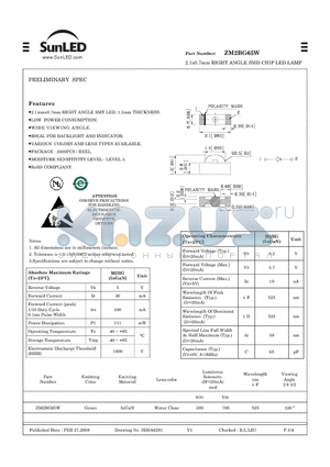 ZM2BG65W datasheet - 2.1x0.7mm RIGHT ANGLE SMD CHIP LED LAMP
