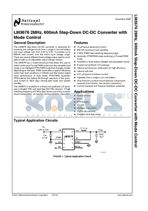 LM3676 datasheet - 2MHz, 600mA Step-Down DC-DC Converter with Mode Control
