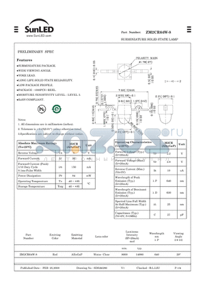 ZM2CR64W-8 datasheet - SUBMINIATURE SOLID STATE LAMP