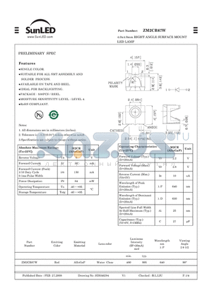 ZM2CR67W datasheet - 4.0x4.0mm RIGHT ANGLE SURFACE MOUNT LED LAMP