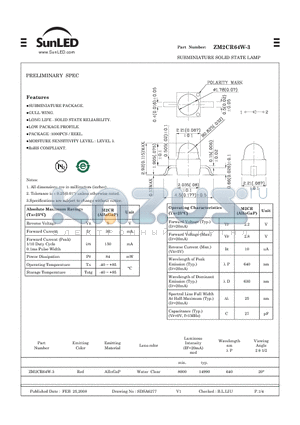ZM2CR64W-3 datasheet - SUBMINIATURE SOLID STATE LAMP