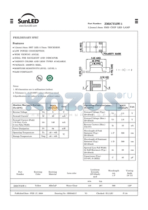 ZM2CY55W-1 datasheet - 3.2mmx1.6mm SMD CHIP LED LAMP