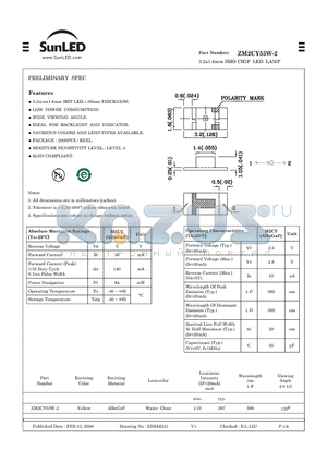 ZM2CY55W-2 datasheet - 3.2x1.6mm SMD CHIP LED LAMP