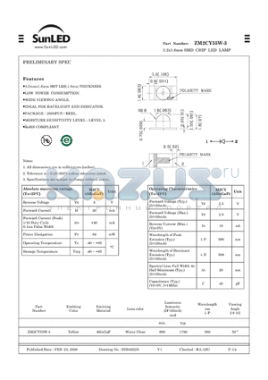ZM2CY55W-3 datasheet - 3.2x1.6mm SMD CHIP LED LAMP