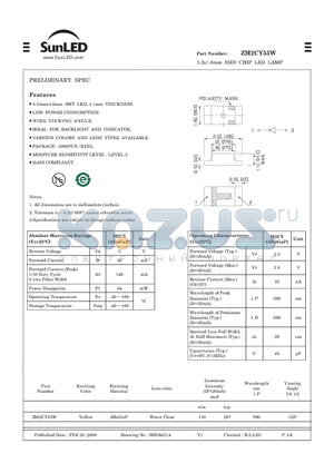 ZM2CY55W datasheet - 3.2x1.6mm SMD CHIP LED LAMP