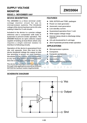 ZM33064C datasheet - SUPPLY VOLTAGE MONITOR