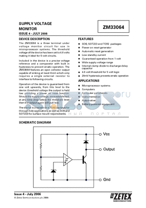 ZM33064C datasheet - SUPPLY VOLTAGE MONITOR