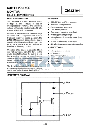 ZM33164C datasheet - SUPPLY VOLTAGE MONITOR