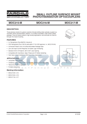 MOC217-M datasheet - SMALL OUTLINE SURFACE MOUNT PHOTOTRANSISTOR OPTOCOUPLERS