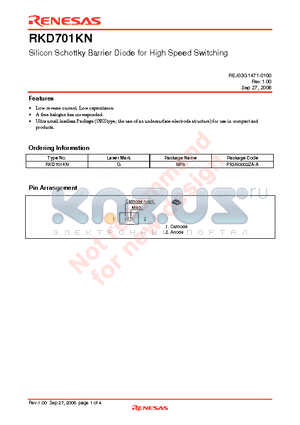 RKD701KN datasheet - Silicon Schottky Barrier Diode for High Speed Switching