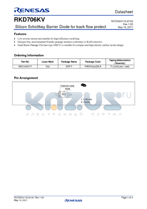 RKD706KV datasheet - Silicon Schottkey Barrier Diode for back flow protect