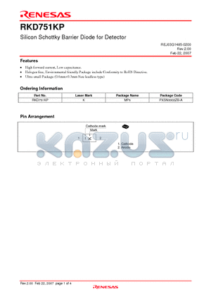 RKD751KP datasheet - Silicon Schottky Barrier Diode for Detector