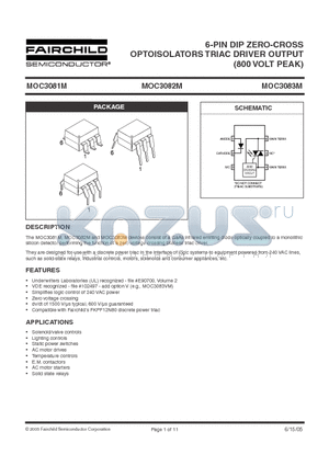 MOC3081M_05 datasheet - 6-PIN DIP ZERO-CROSS OPTOISOLATORS TRIAC DRIVER OUTPUT (800 VOLT PEAK)