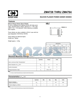 ZM4732 datasheet - SILICON PLANAR POWER ZENER DIODES