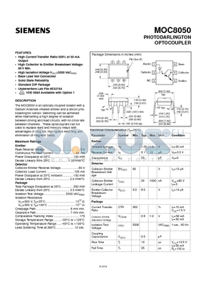 MOC8050 datasheet - PHOTODARLINGTON OPTOCOUPLER