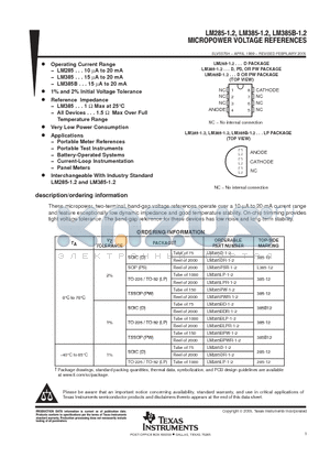 LM385BPWR-1-2 datasheet - MICROPOWER VOLTAGE REFERENCES