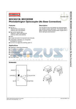 MOC8050TM datasheet - Photodarlington Optocoupler (No Base Connection)