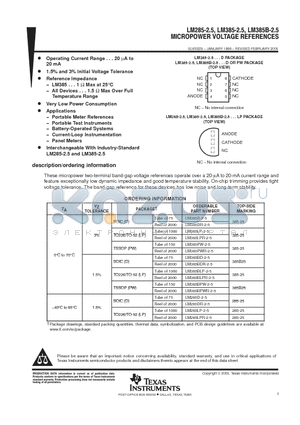 LM385BPWR-2-5 datasheet - MICROPOWER VOLTAGE REFERENCES