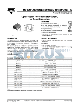 MOC8105-X006 datasheet - Optocoupler, Phototransistor Output, No Base Connection