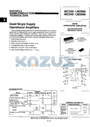 LM3900D datasheet - QUAD SINGLE SUPPLY OPERATIONAL AMPLIFIERS