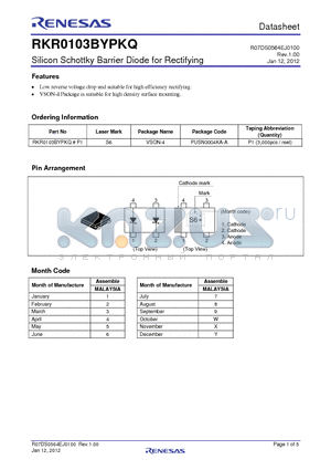 RKR0103BYPKQ datasheet - Silicon Schottky Barrier Diode for Rectifying