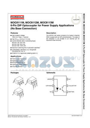 MOC8112M_0810 datasheet - 6-Pin DIP Optocoupler for Power Supply Applications