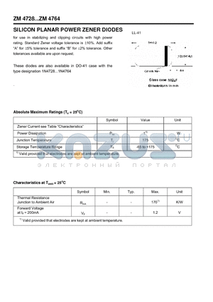 ZM4739 datasheet - SILICON PLANAR POWER ZENER DIODES