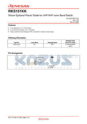 RKS151KK datasheet - Silicon Epitaxial Planar Diode for UHF/VHF tuner Band Switch