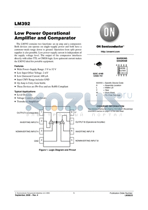 LM392 datasheet - Low Power Operational Amplifier and Comparator