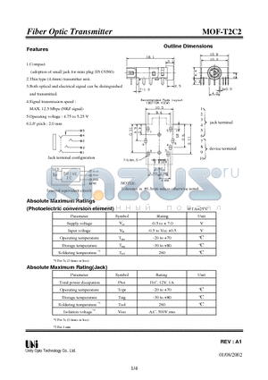 MOF-T2C2 datasheet - Fiber Optic Transmitter