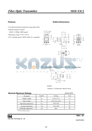 MOF-T3C2 datasheet - Fiber Optic Transmitter