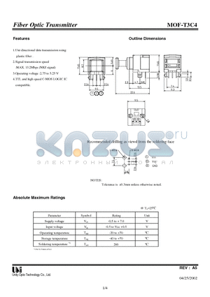 MOF-T3C4 datasheet - Fiber Optic Transmitter