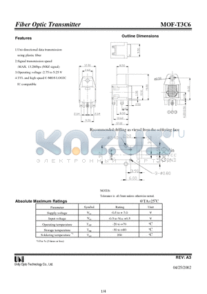 MOF-T3C6 datasheet - Fiber Optic Transmitter