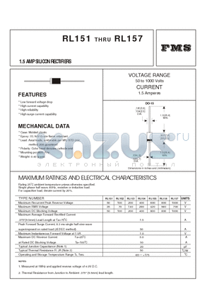 RL155 datasheet - 1.5 AMP SILICON RECTIFIERS