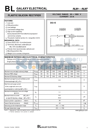 RL206 datasheet - PLASTIC SILICON RECTIFIER