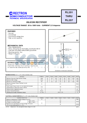 RL253 datasheet - SILICON RECTIFIER (VOLTAGE RANGE 50 to 1000 Volts CURRENT 2.5 Amperes)