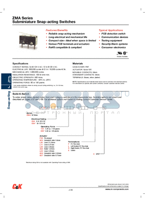 ZMA00A150P00C datasheet - Subminiature Snap-acting Switches