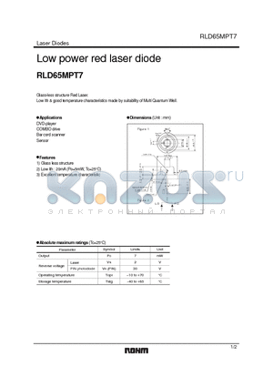RLD65MPT7 datasheet - Low power red laser diode