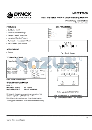 MP02TT800-13 datasheet - Dual Thyristor Water Cooled Welding Module Preliminary Information