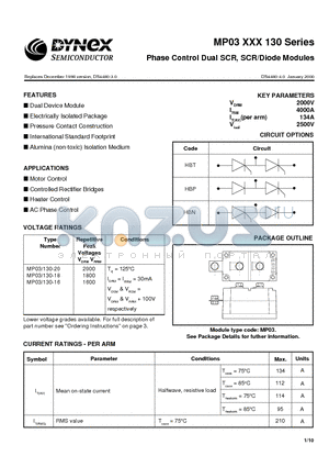 MP03/130-16 datasheet - Phase Control Dual SCR, SCR/Diode Modules
