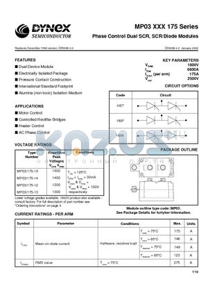 MP03/175-10 datasheet - Phase Control Dual SCR, SCR/Diode Modules