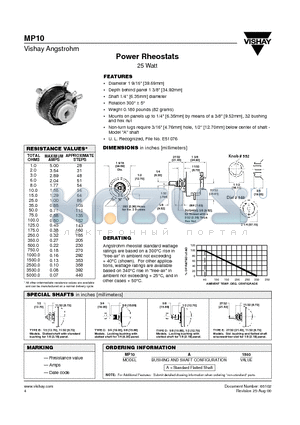 MP10A1500 datasheet - Power Rheostats