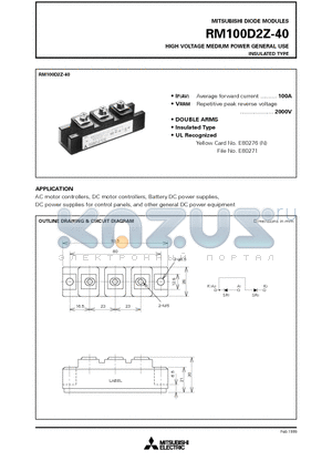 RM100D2Z-40 datasheet - HIGH VOLTAGE MEDIUM POWER GENERAL USE INSULATED TYPE