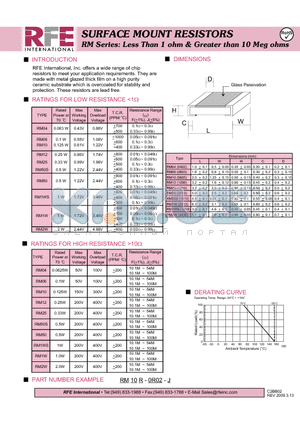 RM10R-0R02-J datasheet - SURFACE MOUNT RM Series: Less Than 1 ohm & Greater than 10 Meg ohms RESISTORS