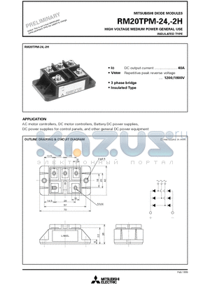 RM20TPM-2H datasheet - HIGH VOLTAGE MEDIUM POWER GENERAL USE INSULATED TYPE