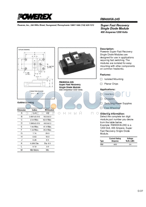 RM400HA-24S datasheet - Super Fast Recovery Single Diode Module (400 Amperes/1200 Volts)